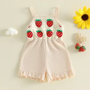 Toddler Girls Jumpsuit Summer Crochet Floral Patchwork Ruffle Bottom  Overall Shorts Infant Baby Clothes