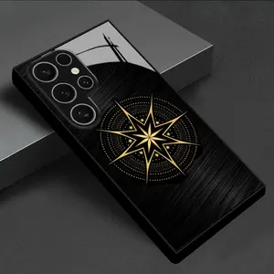 Gold Star Print Phone Case for Samsung Galaxy S25/s24/s23 Fe/a54/a53/a16/a15/a13/a06/a03s Series, Luxury Transparent Glass Design