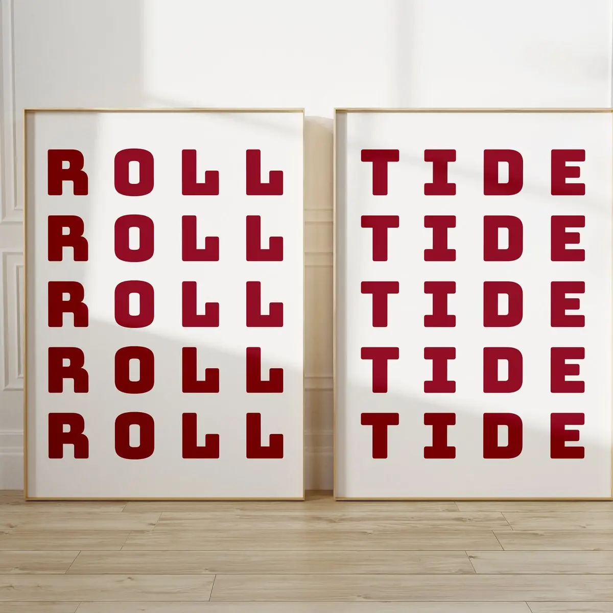 Alabama Crimson Art Set of 2 – Preppy Dorm Wall Art, Tuscaloosa Alabama Posters, Roll Tide Fan Decor for Apartment or Bedroom, Unframed | 5 size, 8x12 to 27x40 inch