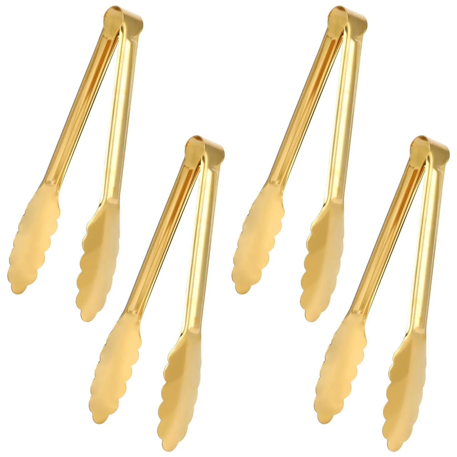 4 Pack Gold Tongs for Serving Food, 9 Inch Serving Tongs, Gold Buffet Tong Stainless Steel Utensils, Metal Kitchen Tong for Salad, Steak, Appetizer, Snack and Small Food (GOLD, 9INCH)
