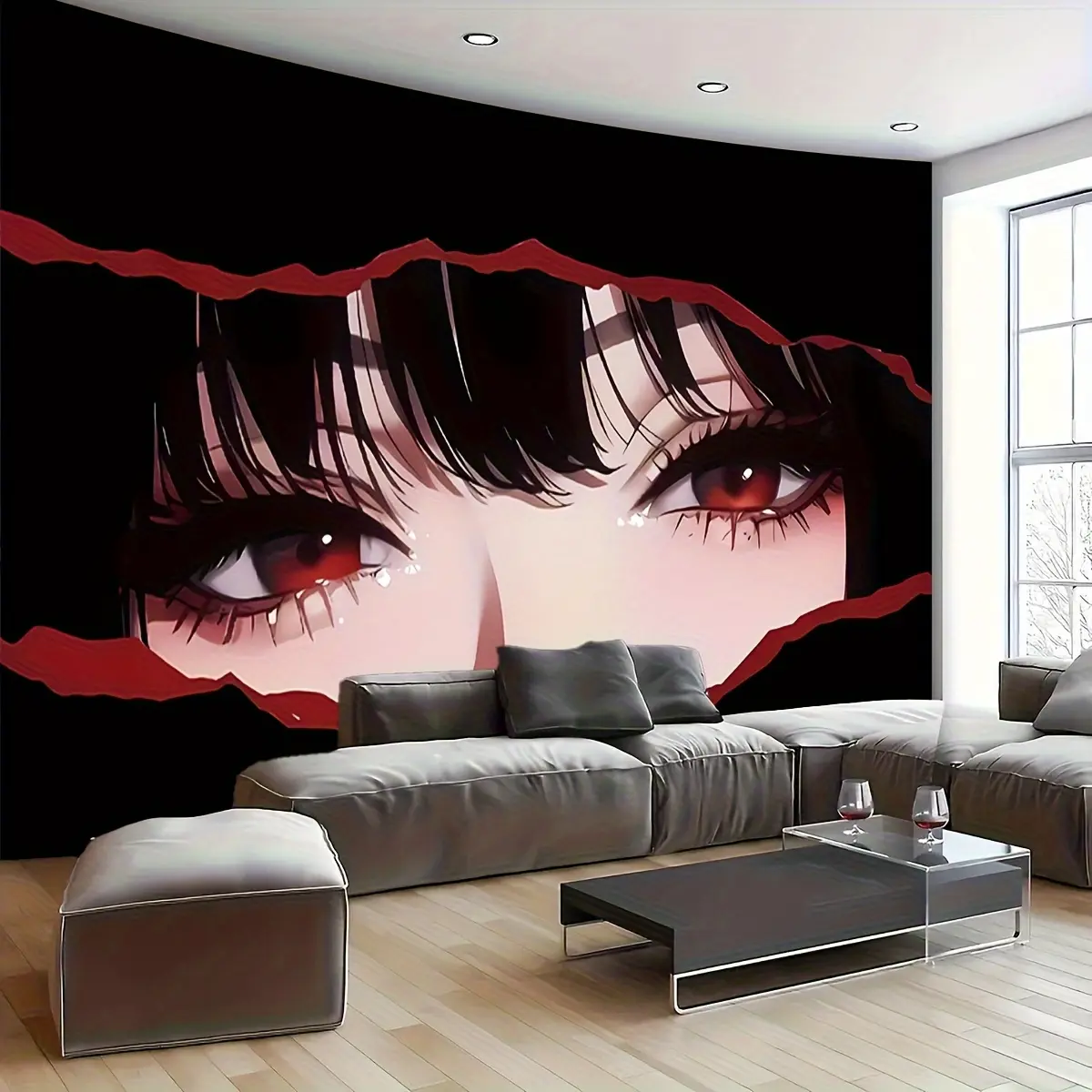 Red-eyed anime girl tapestry bedroom high quality wall decoration aesthetic room decoration gothic art bedroom decoration home decoration large size high-end tapestry