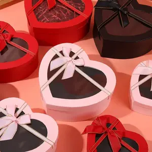 Elegant Heart-Shaped Gift Box with Transparent Window, Gold Ribbon Bow, Eco-Friendly Durable Packaging for Valentine's Wedding Birthday, Gift Box Design