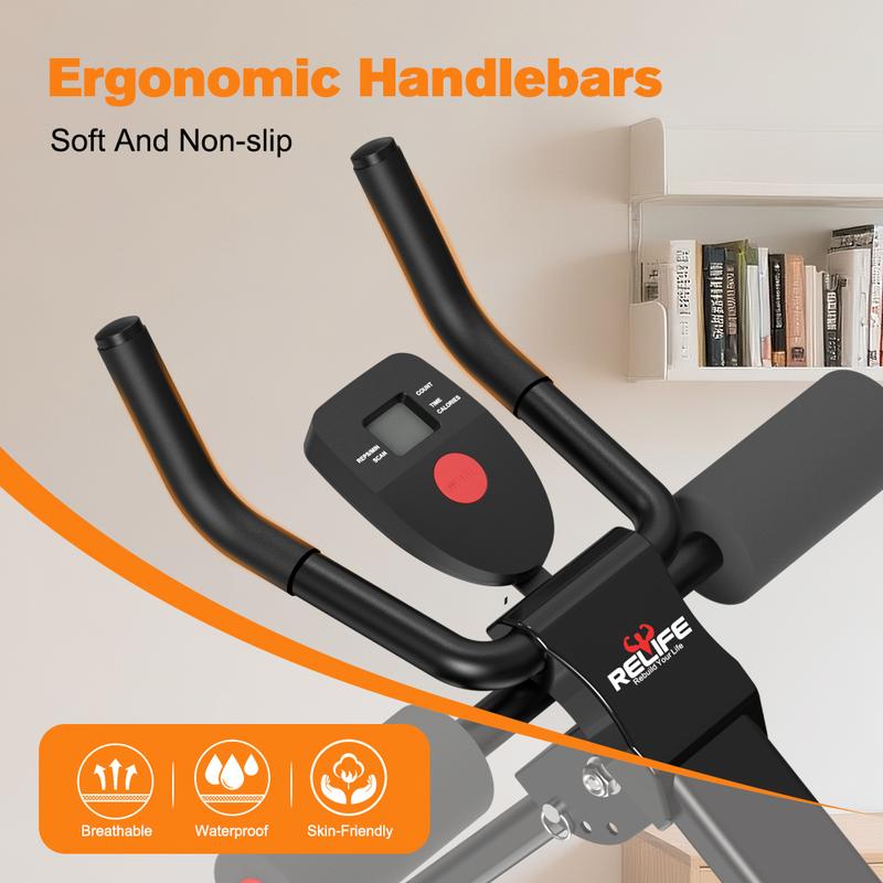 Relife Sports Adjustable Ab Trainer Machine with LCD Monitor, Knee Protection, Foldable Ab Exercise Machine for Arm and Buttocks-Core & Ab Trainer at Home Gym-dealsforyoudays Abdominal Training Equipment