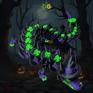 DG Witch Cauldron Dragon Flexi - Articulated Halloween Decor Figure with Witch Hat