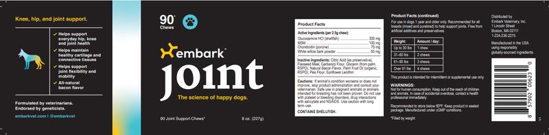 Embark Joint - Hip & Joint Support for Dogs - Vet-Backed Chews for Mobility & Comfort - Natural Ingredients & Bacon Flavor Supplements