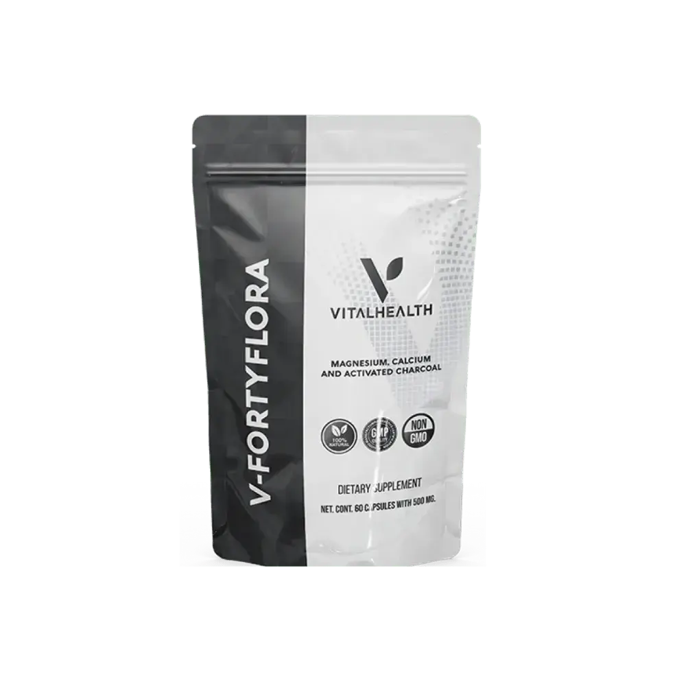 V-FORTYFLORA - 60 Capsules | Gut Health & Digestive Support Supplement - Alkalizing Formula with Activated Charcoal, Magnesium & Calcium for Healthy Digestion & Gut Wellness Support