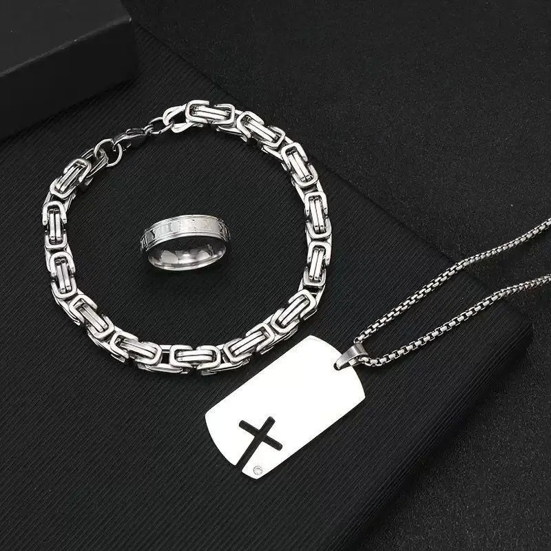 Men’s 3-PCS  Silver Chain Necklace Sets