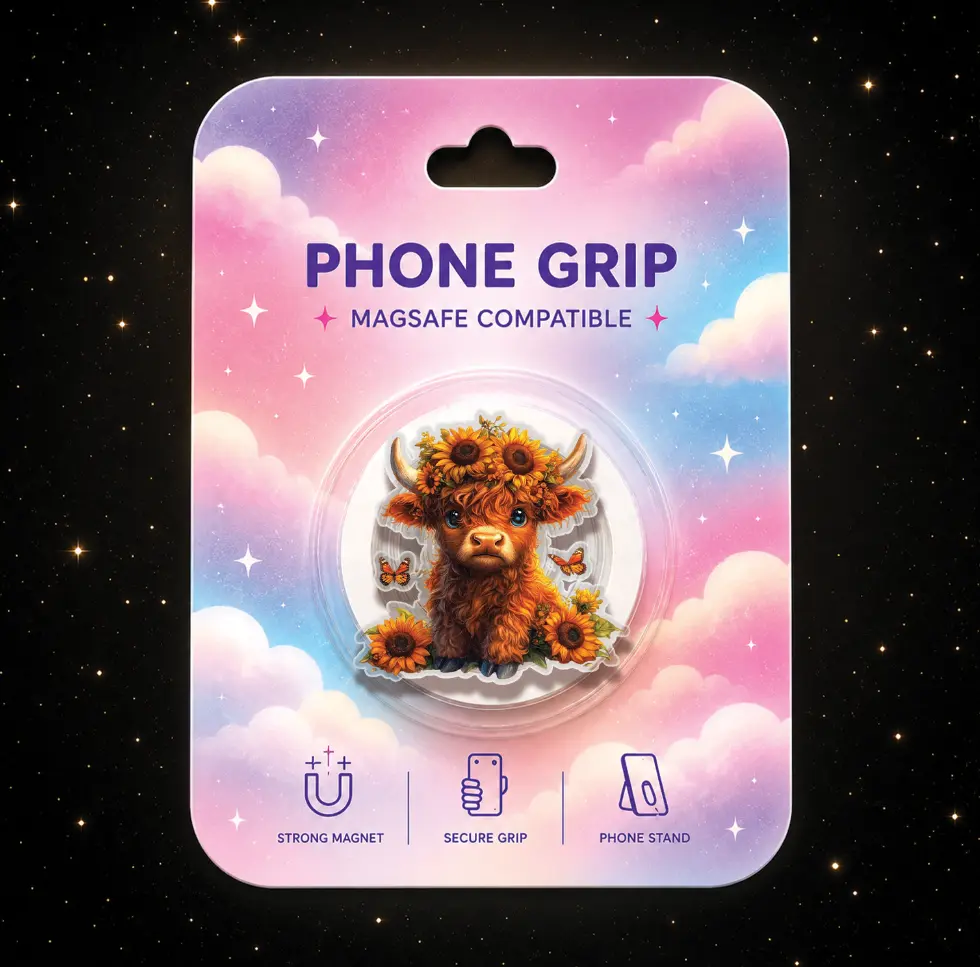 ATBG Autumn Highland Cow Magsafe Phone Grip, Sunflowers Calf Phone Holder, Fall Vibes Highland Cow Kindle Stand, Halloween Phone Accessory, Gift for Spooky Season