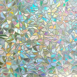 Window Privacy Film, Decorative and Stained Glass Window Stickers, Rainbow Cling Holographic,No Glue Frosted Half Moon Anti-UV