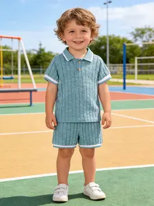 Toddler Boys Fashion 2-Piece Set with Summer Knit Thin T-Shirt and Shorts, Cute Striped Short Sleeve Polo for 1-6 Years, Perfect Casual Gift