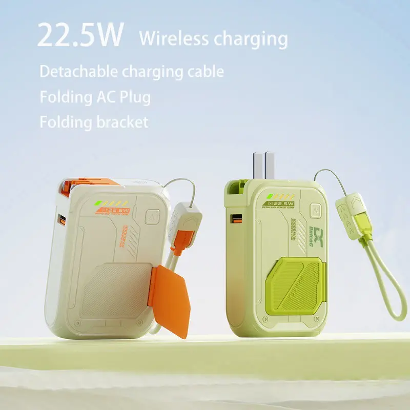 10000mah Portable Power Bank with Magnetic Stand, Wireless Charging 15w & Fast Charge 20w, Chargeable, Includes Hanging Strap and Ac Plug, Wireless Battery Pack