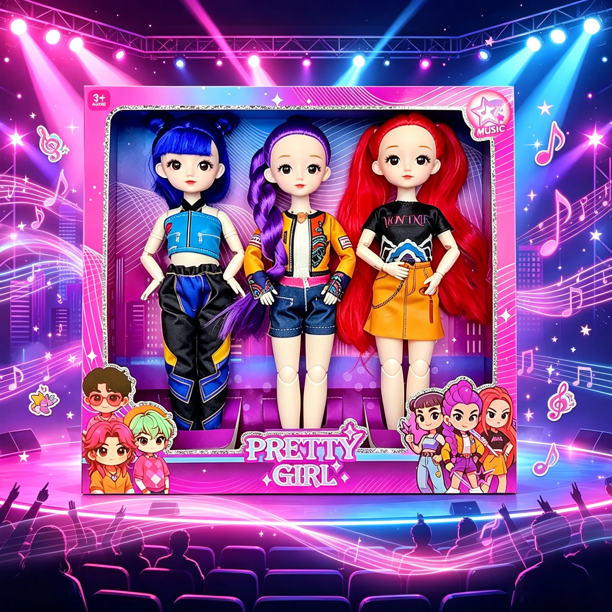 Fashion Girl Doll Set, 3 Pack 11.5 Inch Jointed Fashion Dolls, Rock Pop Star Style Fashion Doll Playset for Girls, Kids Pretend Play Toy Gift for Age 3+