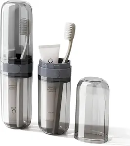 2-in-1 Toothbrush Travel Case with Rinse Cup, Portable Toothbrush & Toothpaste Holder, Slim Clear Travel Toothbrush Holder for Camping, School, Dorm & Bathroom Use