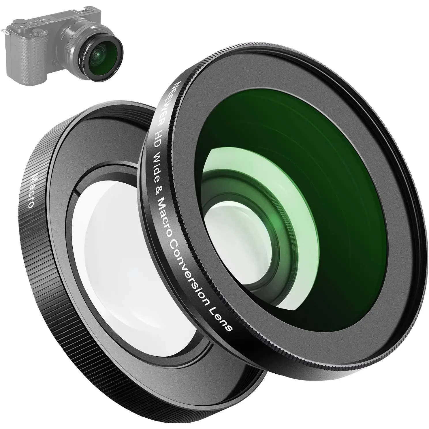 40.5mm HD Wide Angle Lens Compatible with Sony ZV-1F ZV-E10 A5000 A6000, 2 in 1 18mm Wide Angle & 10x Macro Additional Lens with Extension Tube, Bayonet Mount Lens Adapter (LS-30, Black)