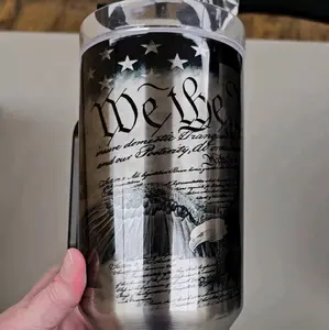 We the People Silver 40oz Stainless Steel Tumbler with screw on Lid and Plastic Straw - Bottle, Drinkware