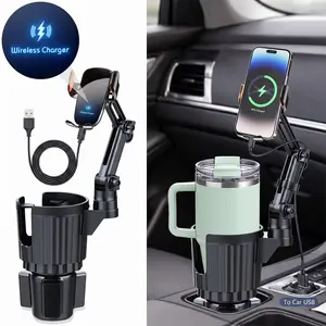 Car Cup Holder with Wireless Charger ,  15W Fast Charging Auto Clamping Cup Holder Expander for Car, Phone Holders for Your Car CupHolder Wireless Charger Compatible for All Smartphones