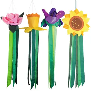 In the Breeze Floral Windtail Colorful 3D Windsock for Yards Gardens Patios Durable Polyester Fabric with Embroidered Details 40 Inches High