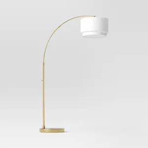 Knurled Metal Arc Floor Lamp with Tiered Shade Brass - Threshold