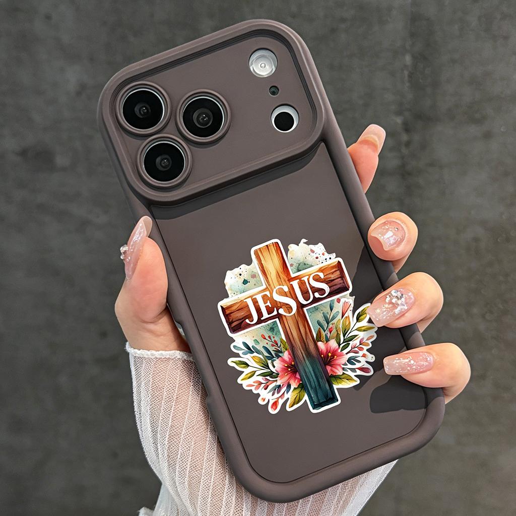 Jesus Floral Cross Phone Case for iPhone 11/12/13/14/15/16/17 Pro Max Plus & 17 Air, Christian Religious Watercolor Shockproof Case TYJT260409024