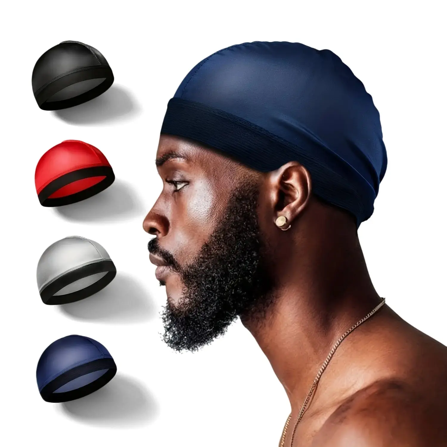 Men's 4pcs Silky Shiny Wave Cap Accessory - Adult, Stretchy Elastic Band, Smooth Compression Durag Liner, Lightweight Hair Care Headwrap for 360 Waves, Gym, Everyday Style Piece