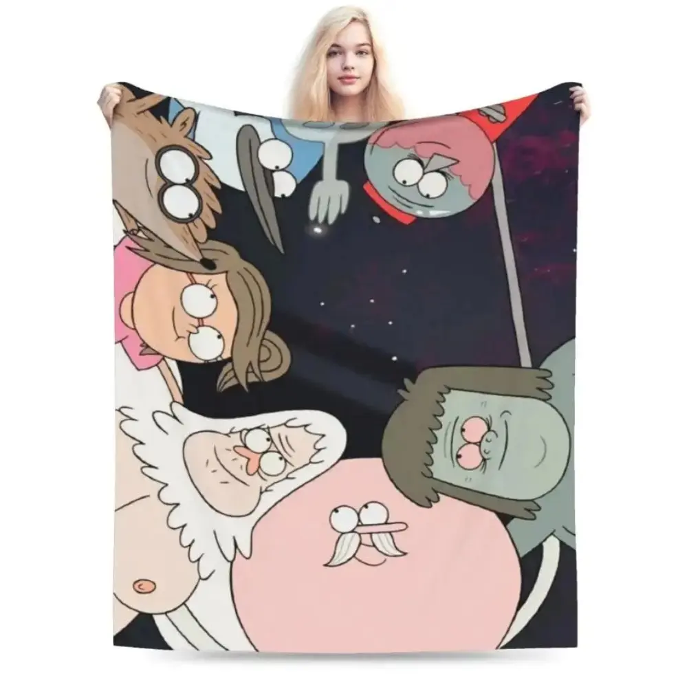 Regular Show Cartoon Flannel Blanket, Baby blankets and adult blankets Ultra Soft Cozy Warm Machine Washable Throw, Mordecai Rigby Aesthetic Style Decor for Bedroom Couch Sofa, Viral Trending Must‑Have for Regular Show Fans Adults, Perfect Birthday