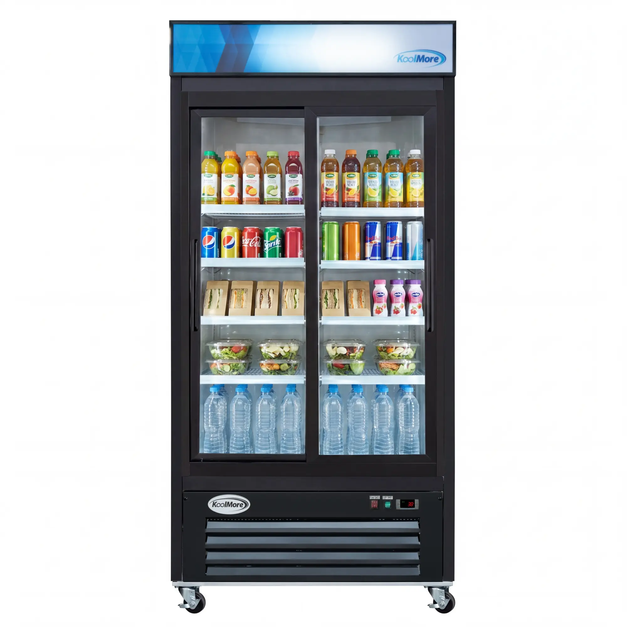40 in. 33 Cu. Ft. Commercial Merchandiser Refrigerator with Sliding Doors, LED Lighting in Black (KM-MDR-2GD-33CSL)