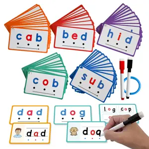English Learning Cognitive Card Set, Flashcards Learning Alphabet, 60 Double-Sided Reusable Cards with 2 Markers, Kids' Educational Material for Early Learning