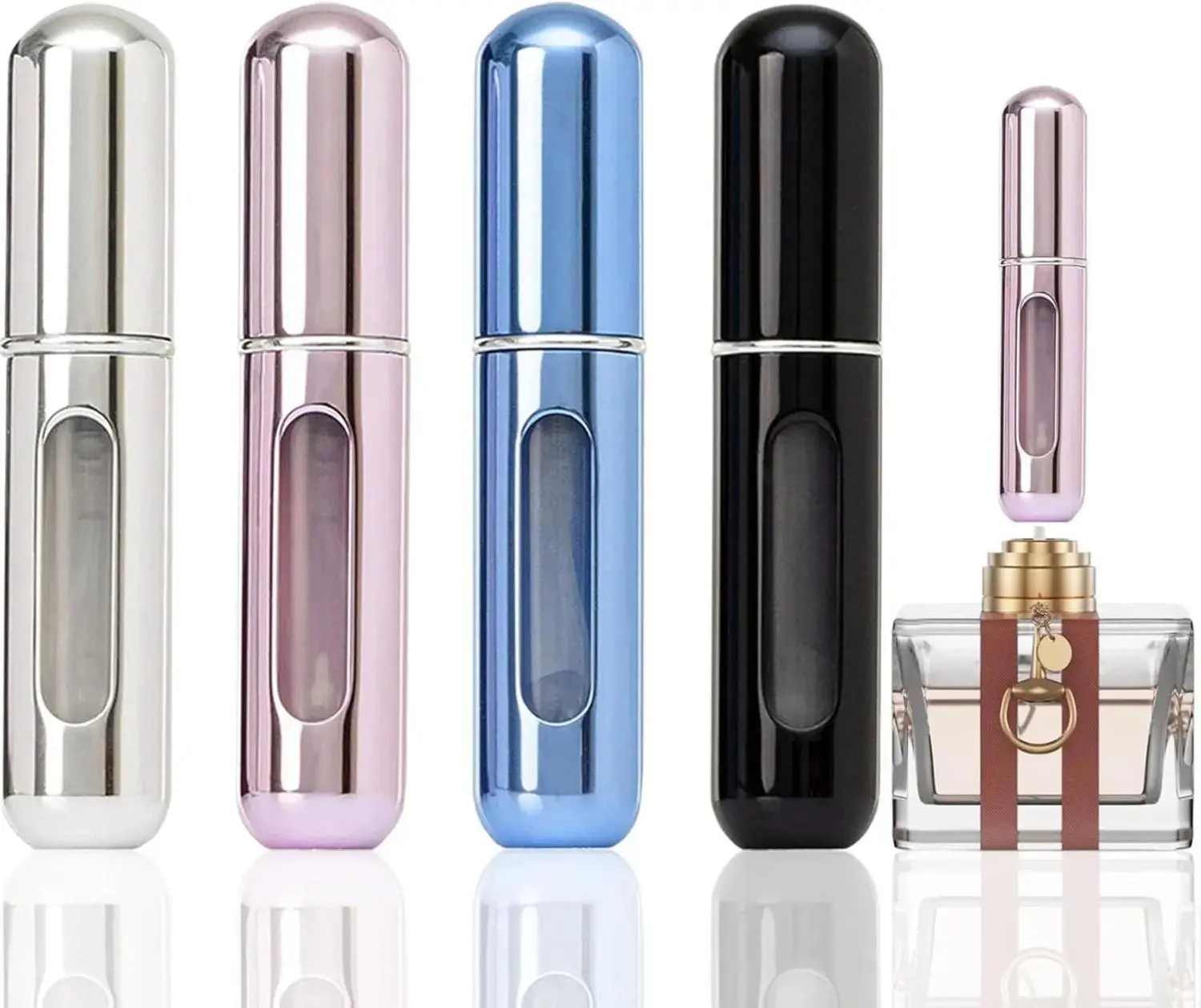 Portable Mini Refillable Perfume Atomizer Bottle, Travel Size Refillable Perfume Refill Bottle - Perfume Atomizer Refillables, Scent Pump Case, Small Perfume Spray 4 Pcs Pack of 5 ml