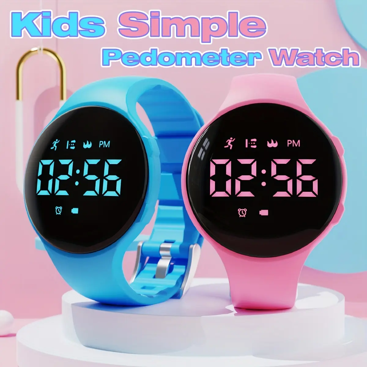 Boys And Girls LED Pedometer Watch, Digital Steps Tracker, Vibrating Alarm Clock, Stopwatch