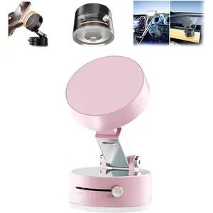 Foldable Magnetic Vacuum Phone Holder, 360 °   Electric Suction Car Mount, Double-Sided Swivel Stand for Car, Mirror, Gym, Kitchen, Hands-Free Portable Phone Holder (Pink)