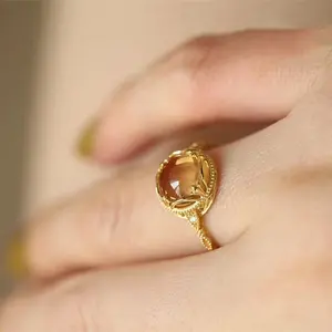 CAOSHI Graceful Lady Wedding Ring with Yellow Imitation Opal Aesthetic Female Delicate Finger Jewelry Engagement Accessories