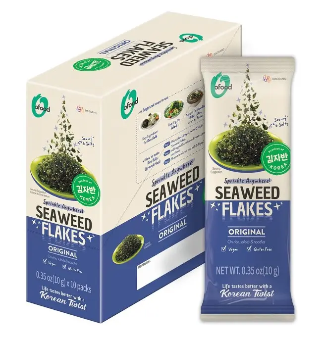 Seaweed Flakes [Original Flavor | Pack of 10] Korean Furikake | 10g Single-Serve | Spicy Tangy & Savory Salty | Crispy Rice Topping, Soup Seasoning, Salad Garnish | Snack Enhancer | Stir-Fry & Noodle Flavor Booster – O’food