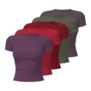 MFVIM Women's T Shirt Basic Short Sleeve Round Neck Slim T Shirt Summer Workout Casual Tight Top 2025 sporty Minimalist Womenswear Tshirt SpringStatements