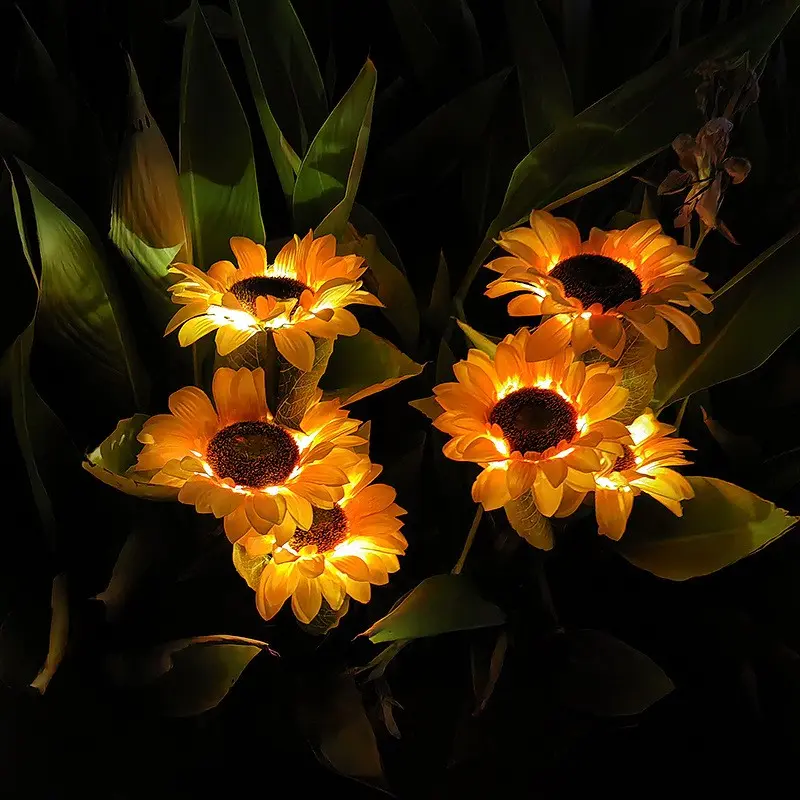 1pc LED Solar Sunflower String Lights, Outdoor Courtyard Decoration, Outside Lights, Wicker Light String, Christmas Lamp, Solar Powered
