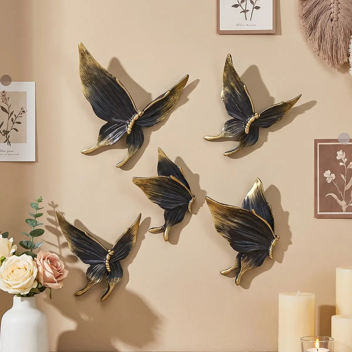 5pcs Creative Resin Butterfly Pattern Design Wall Hangings, Handmade Abs Resin Craft Decor, Modern Home Decor, Ideal for Living Room, Office, Shop, Party Decoration