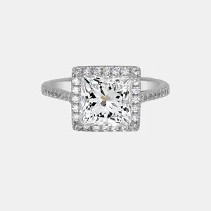【720】"Begin Again" Halo Set 3 Carat Princess Cut Synthetic Moissanite Ring – Elegant Engagement/Wedding Jewelry for Women, Perfect Anniversary/Birthday Gift