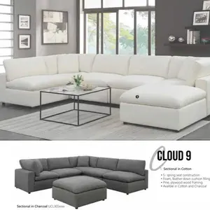 Cloud-9 Down Filled Sectional Sofa in Cotton & Charcoal UCL30x000 Foam Feather Cushioning Pine Plywood Wood Framing