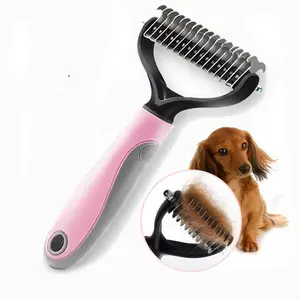 Pet Long-haired Dogknot Comb Double-sided Blade Dog Grooming Tool Stainless Steel Needle ABS TPR Material Small & Large Sizes