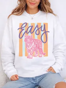 [Sale off up to 65%][Free Ship] Everyday Easy Tiger Sweatshirt Girly Trendy Kid Women Pink Preppy Prep Print Summer Bay Coastal Watercolor Trending Stripes