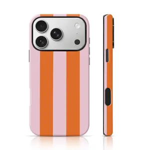 Orange Pink Bold Stripe Design Phone Case 360 Protection for iPhone 17 Pro Max/16 Pro Max /15Pro Max 15/14/13/12 & Samsung S26 /S25Ultra Great Gift