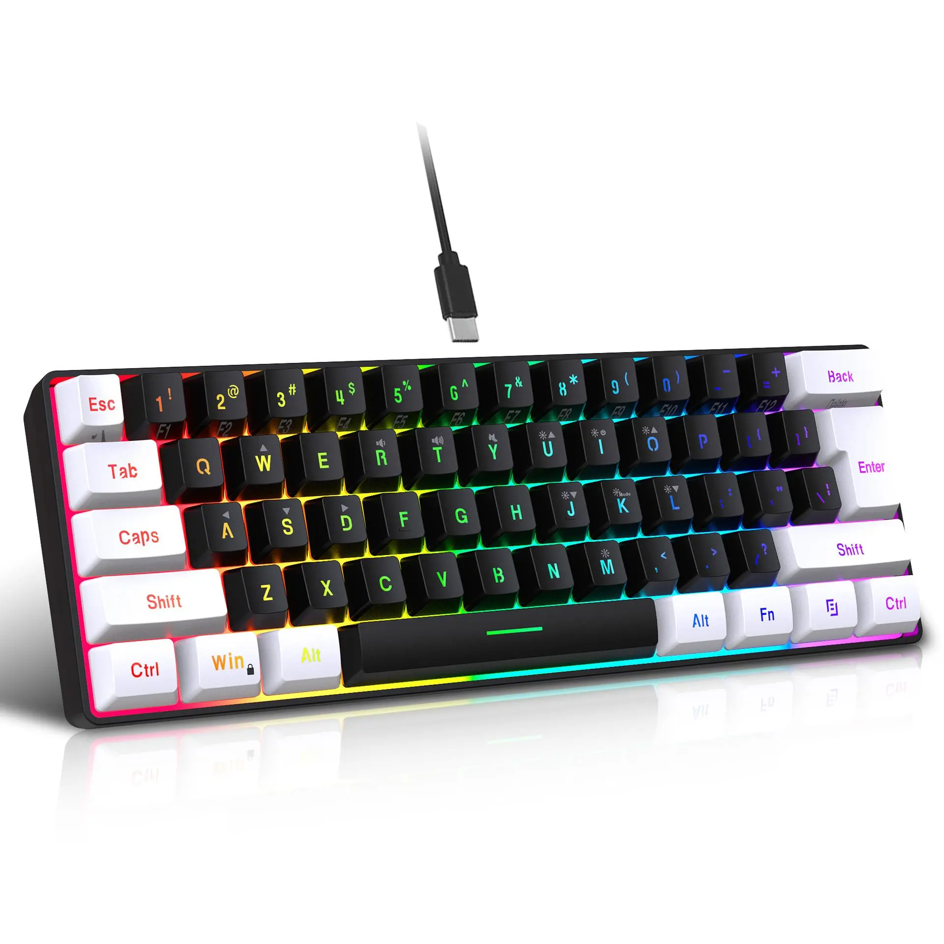 HXSJ RGB Backlight Wired Gaming Keyboard, RGB Backlit Keyboard, Lighted Keyboard, 60% Mini Game Keyboard, Compact Mechanical Keyboard for PC, MAC, PS4 & Xbox One Gaming Player, Gaming Accessories, RGB Lighting Keyboard