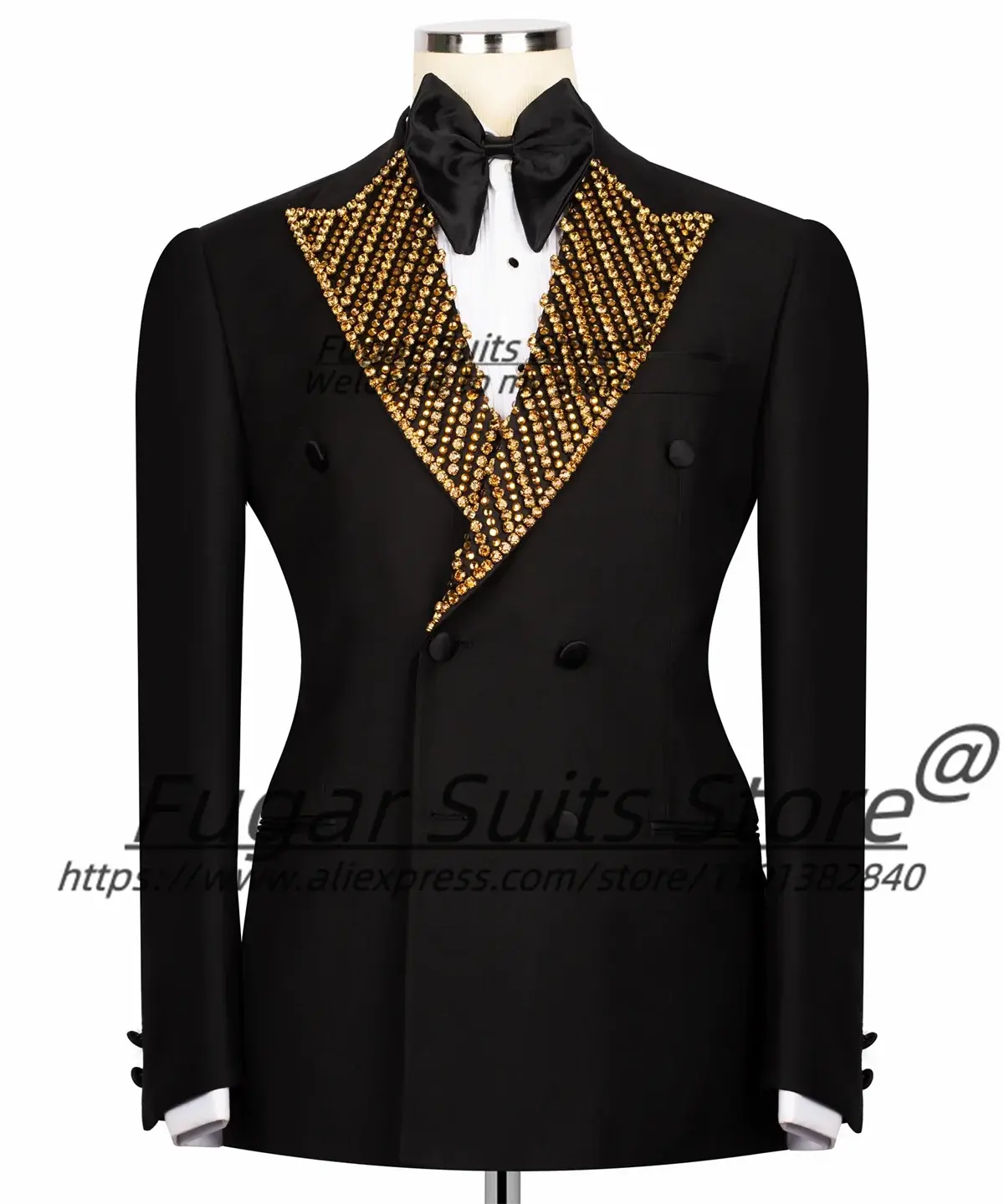 Gorgeous Diamond Peak Lapel Men Suits Customized Slim Fit Double Breasted Groom Wedding Tuxedos 2 Pieces Sets Male Prom Blazers
