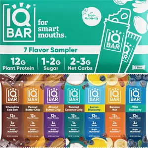 Brain and Body Plant Protein Bars - 7 Bar Sampler Pack - Gluten Free, High Fiber, Vegan Snacks - Low Sugar Meal Replacement