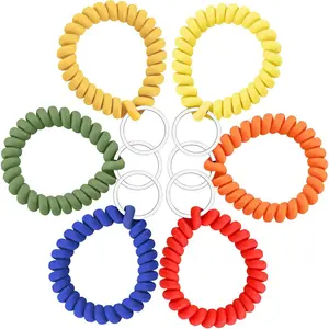 6 count Stretchable Wristband Wristlet  Wrist Key Chain Wristlet,Spring Flexible Spiral Wrist Coil Wrist Key Holder Key Ring for Sauna Gym Pool ID Badge and Outdoor