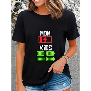100% Cotton Low Battery Mom Of 4 Funny Mother Of 4 Mothers Day T-Shirt