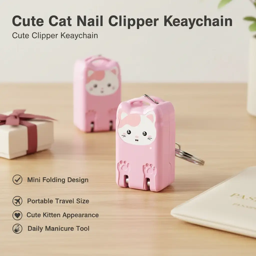 Mini Folding Cat Nail Clippers Keychain - Portable Travel Size, Cute Kitten Design for Daily Manicure Care & Perfect for Christmas, Valentine's Day, Birthdays, and More