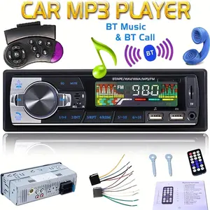 Universal Car MP3 Player Head Unit with Bt-Wireless FM Radio, Steering Wheel Control, USB/TF/AUX, Fast Charger & Time Display, Without Battery