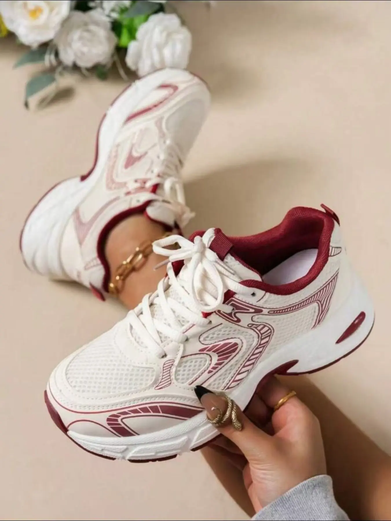 Women's Breathable Mesh Thick Sole Sports Shoes, Casual Trendy Lace-Up Platform Sneakers, Fashionable Versatile Sneakers, Comfortable Old School Dad Shoes for Daily Wear