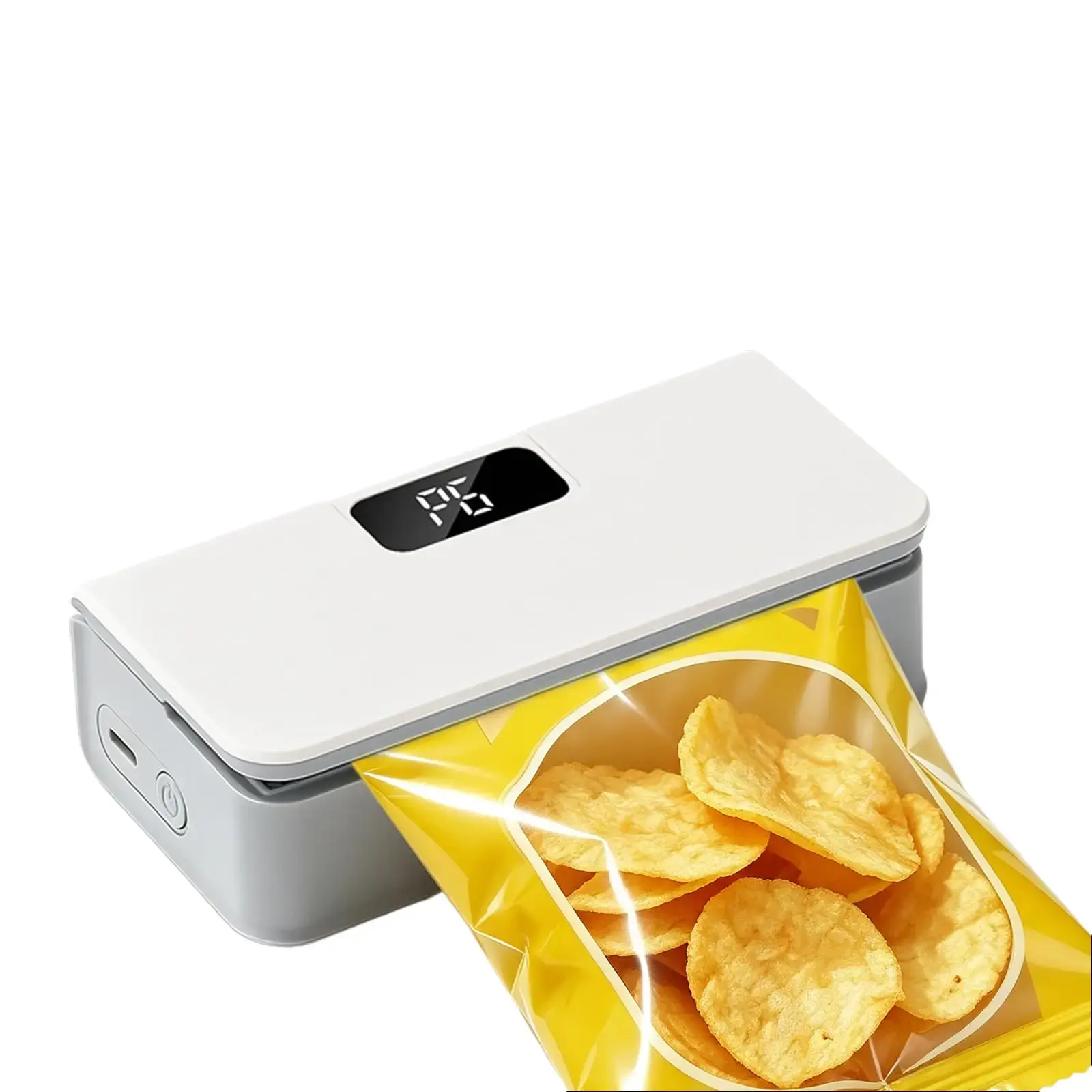 USB-C Rechargeable Mini Bag Sealer, 8-Level Adjustable Heat Sealer with Cutter, LED Display, Magnetic Base, Portable Resealer for Snack Bags, Food Storage Bags (White)