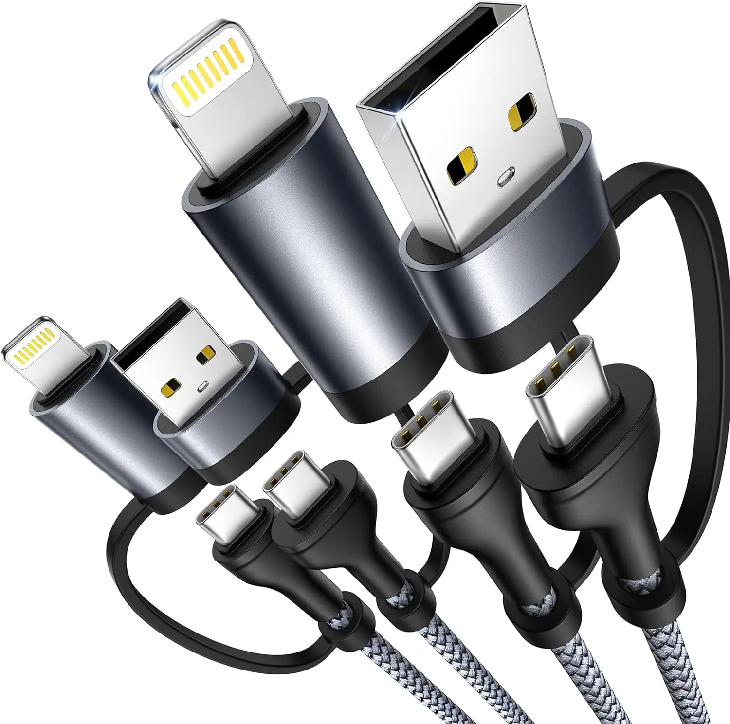 in  Charging Cable [Pack .FT] Fast Charging Cord Apple MFi Certified Lightning Cable Nylon Braided W Multi USB C Cable for iPhone /    iPad Samsung Galaxy MacBook iPad Tablets